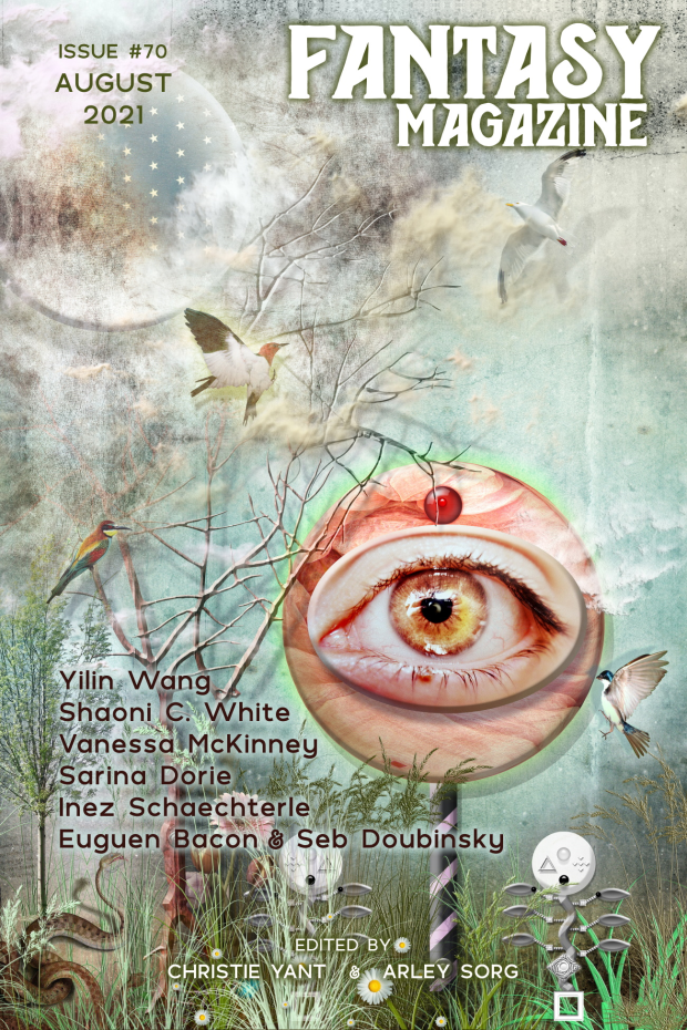 Cover of Fantasy Issue 70, which features a surreal digital illustration composed of branches, game controllers, and a larger-than-life image of a human eye.